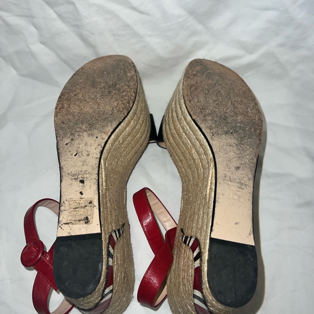 Gucci Black Leather and Red Snake-Accent Wedge Espadrilles - Picture 7 of 8